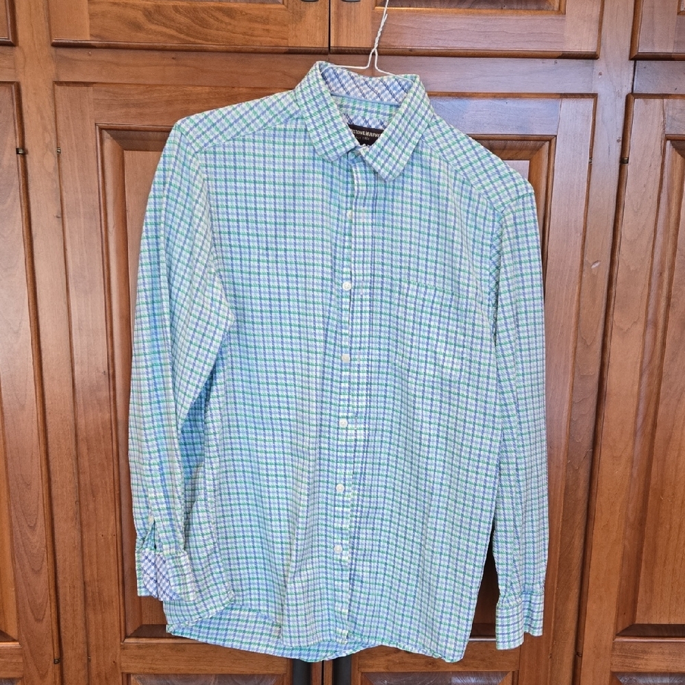 Men's Blue and Green Plaid Casual Shirt